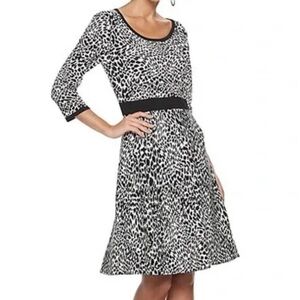 Nina Leonard Black and White Animal Print Dress